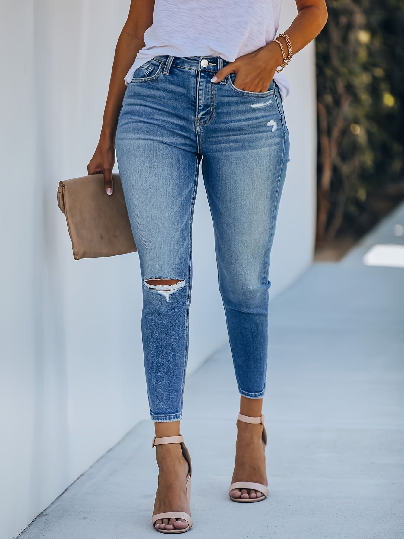  Button Fly Ripped Skinny Jeans