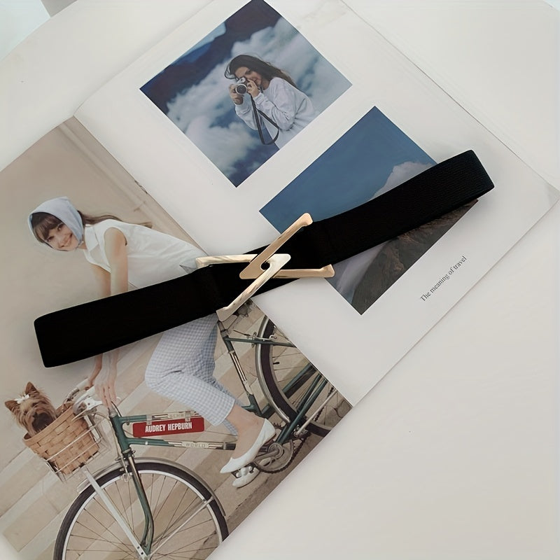 Double Triangle Metal Buckle Belt Women's Elastic Dress Belt