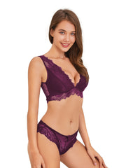 Floral Lace Halter Bralette Mesh Lined V Neck Bra