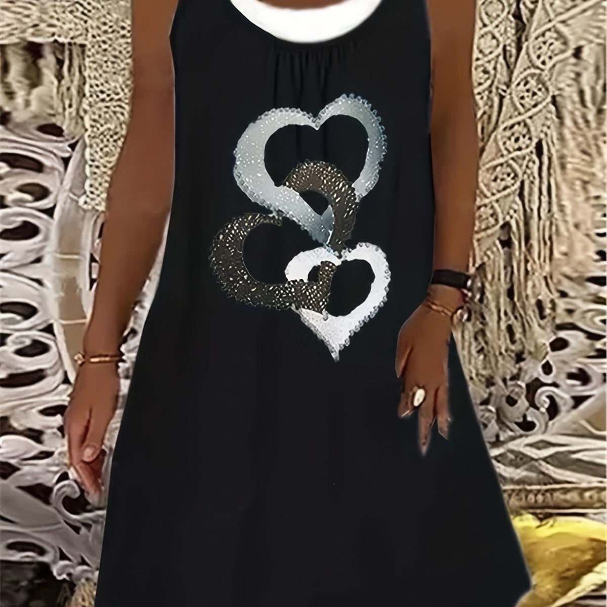  Heart Print Tank Dress