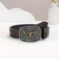 Embossed Leather Belt Retro Casual Waistband For Men