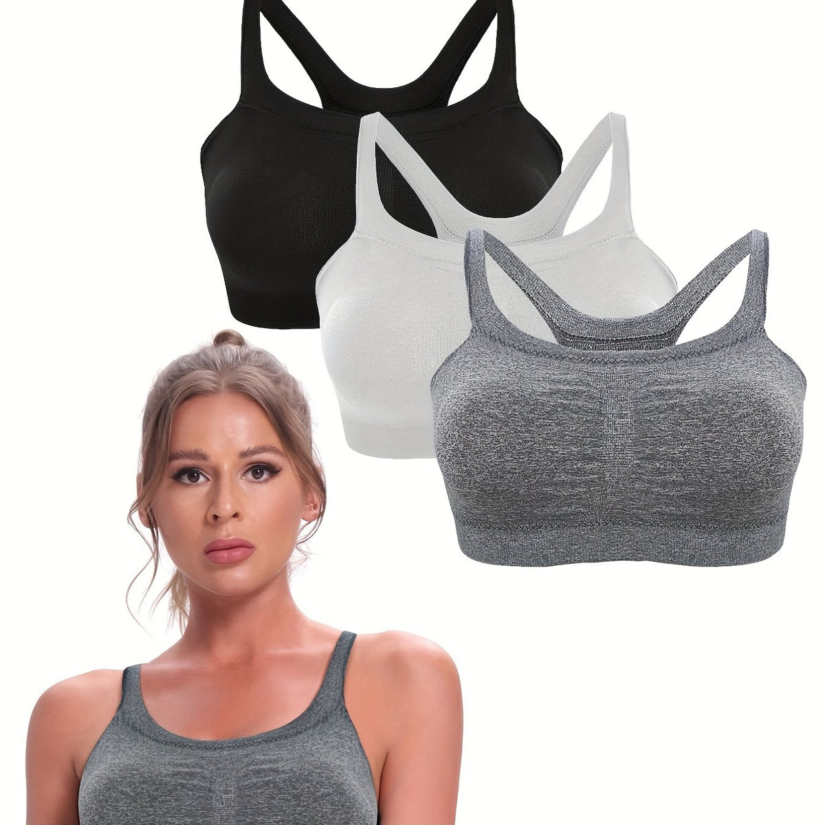 3pcs Seamless Solid Cami Tops Soft & Comfy Sleeveless Sports Top Women's Lingeri