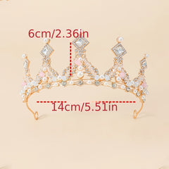 Golden Crystal Tiara Princess Faux Pearl Crown Headband For Bridal Wedding