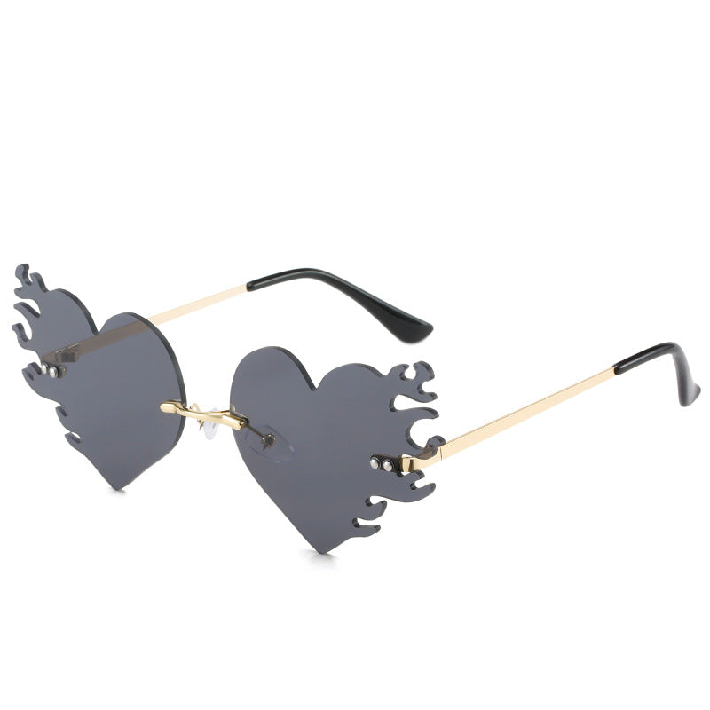 Heart Flame Sunglasses Women Rimless Party Glasses