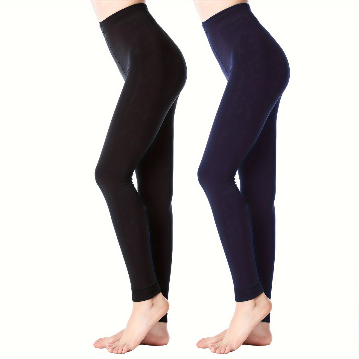 2 Pack Plush Lined Tights Opaque High Waist Thermal Elastic Leggings