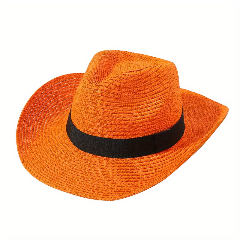 Candy Jazz Fedora Cap Rolled Brim Vintage Sun Hat Outdoor Breathable Straw Hat