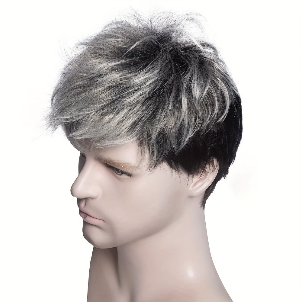Men Short Straight Wig Heat Resistant Synthetic Male Natural Head