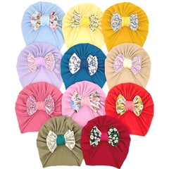Newborn Infant Flowers Graphic Bow Decor Turban Hat Cap