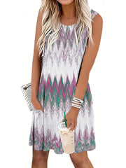 Sleeveless Mini Dress Crew Neck Casual Dress Women's Clothing