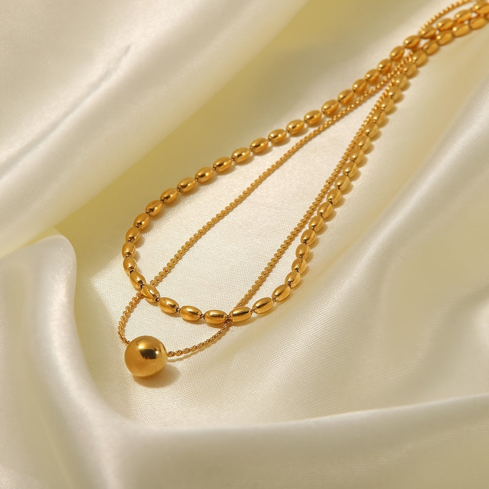 Stainless Steel 2 Layer Tassel Charm Necklace For Women