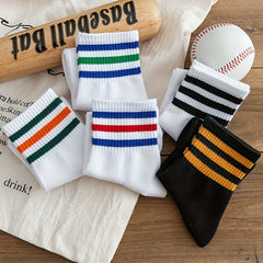 5 Pairs Striped Sports Socks Comfy Crew Socks Women's Stockings