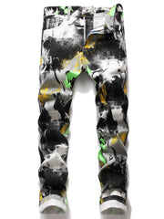 Insect Pattern Cotton Jeans Men's Casual Allover Print Denim Pants