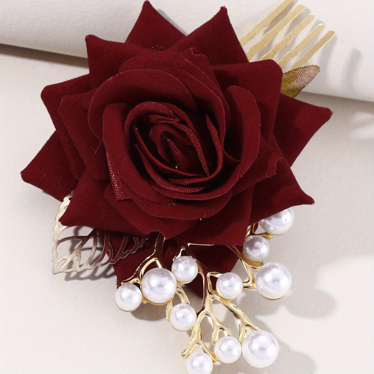Rose & Faux Pearl Decor Hair Comb Hair Pin Wedding Headwear