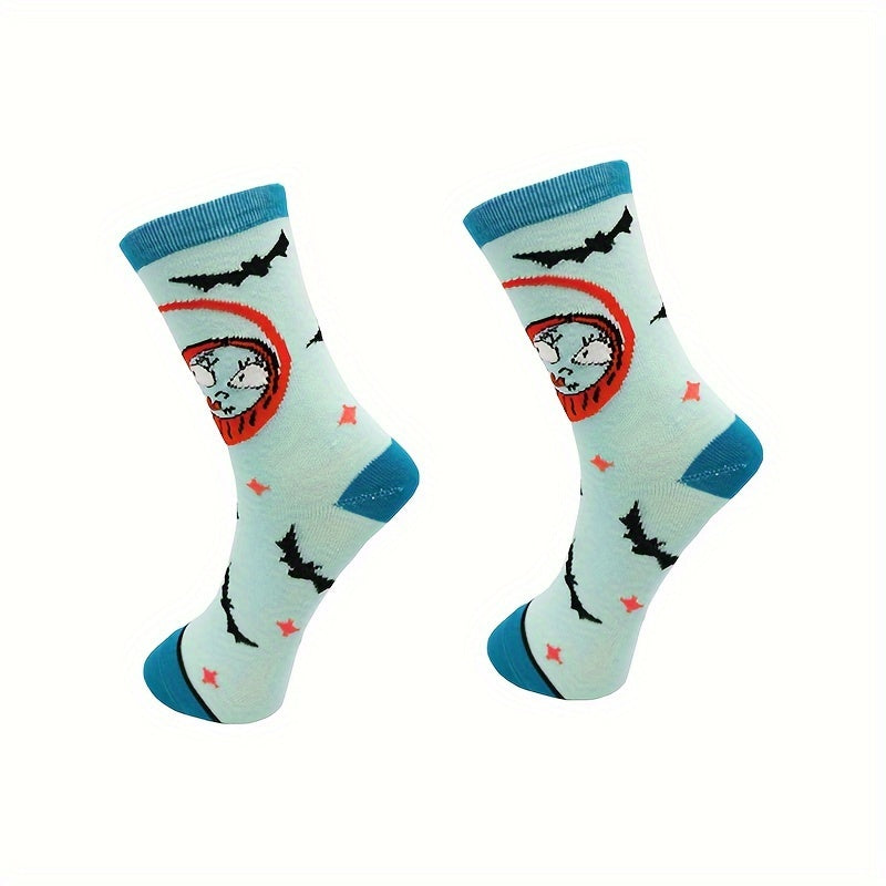 4 Pairs Skull Print Socks Halloween Mid Tube Stockings