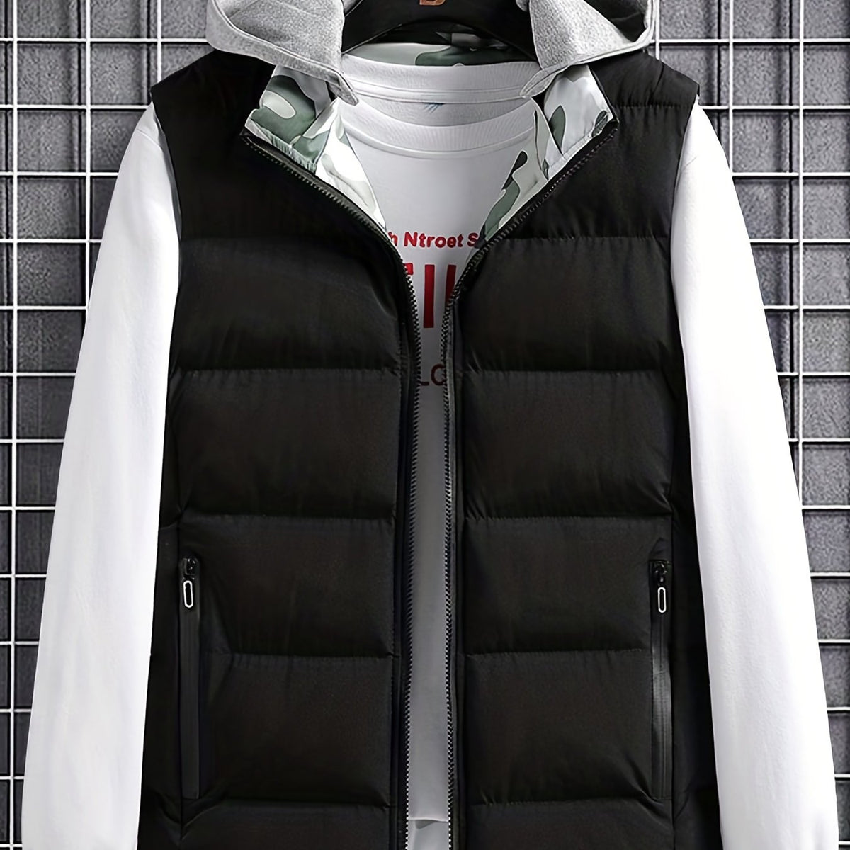 Men's Hooded Zip Up Cotton Vest with Pockets