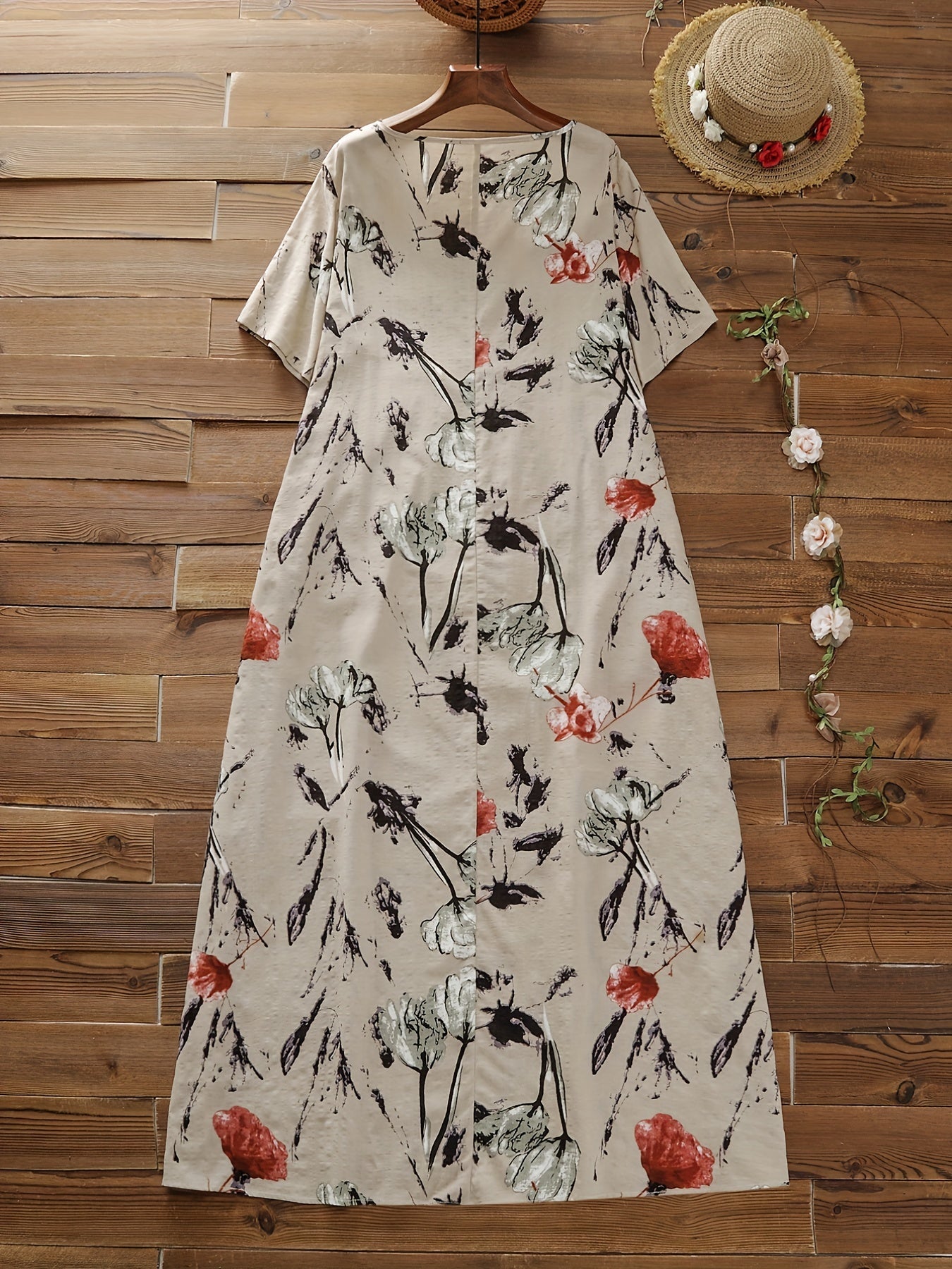 Floral Print V-Neck High Waist Dress