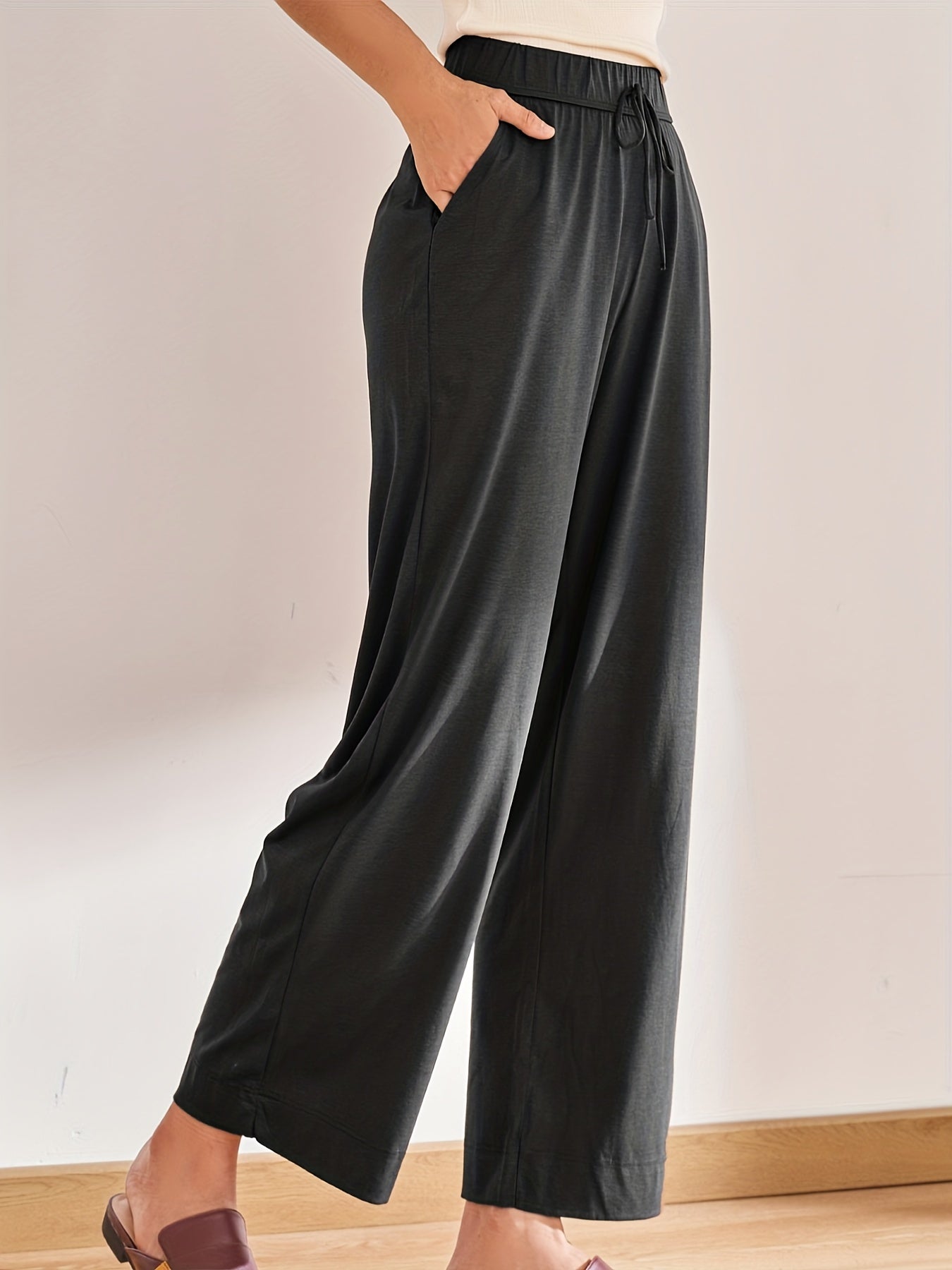 Women's Solid Lounge Bottoms Casual Tie Waist Pants