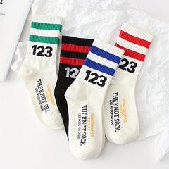 4 Pairs Striped Sports Socks Women's Stockings