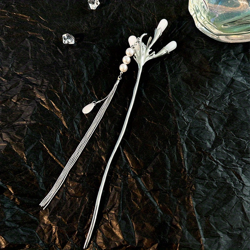 Silvery Hair Sticks Snake Faux Pearl Branch Hair Sticks