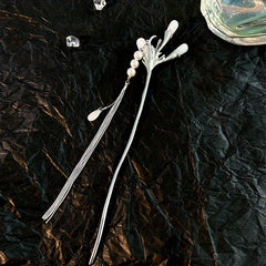 Silvery Hair Sticks Snake Faux Pearl Branch Hair Sticks