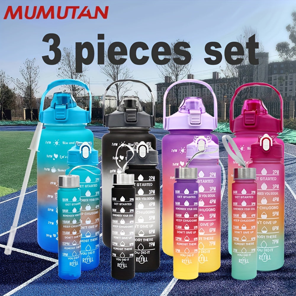 Gradient Water Bottle Set with Time Marker Leakproof Sports Cup 9oz 32oz 64oz
