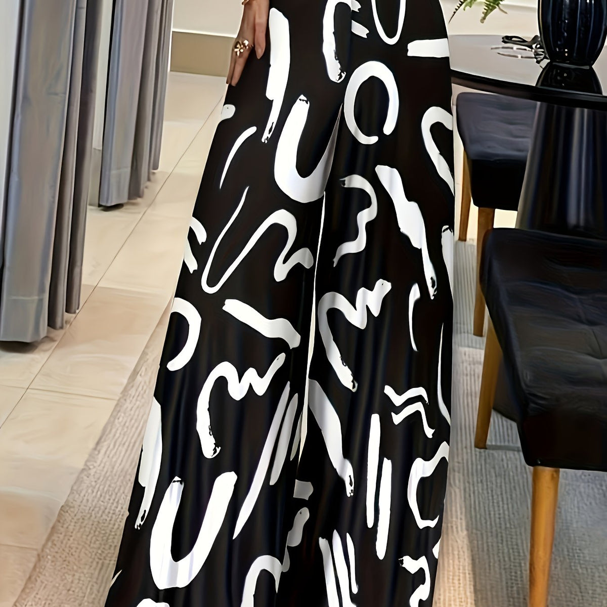  Graffiti Print Wide Leg Trousers