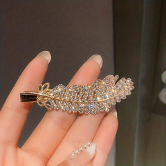 Crystal Feather Hair Clip Barrette Sparkling Rhinestone Hairpin