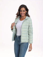 Women's Sports Hooded Puffer Jacket Solid Causal Down Long Sleeve