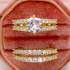 2 Pcs Bridal Wedding Rings 18K Plated 6 Prong Setting Zircon Rings For Women