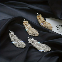 Crystal Feather Hair Clip Barrette Sparkling Rhinestone Hairpin