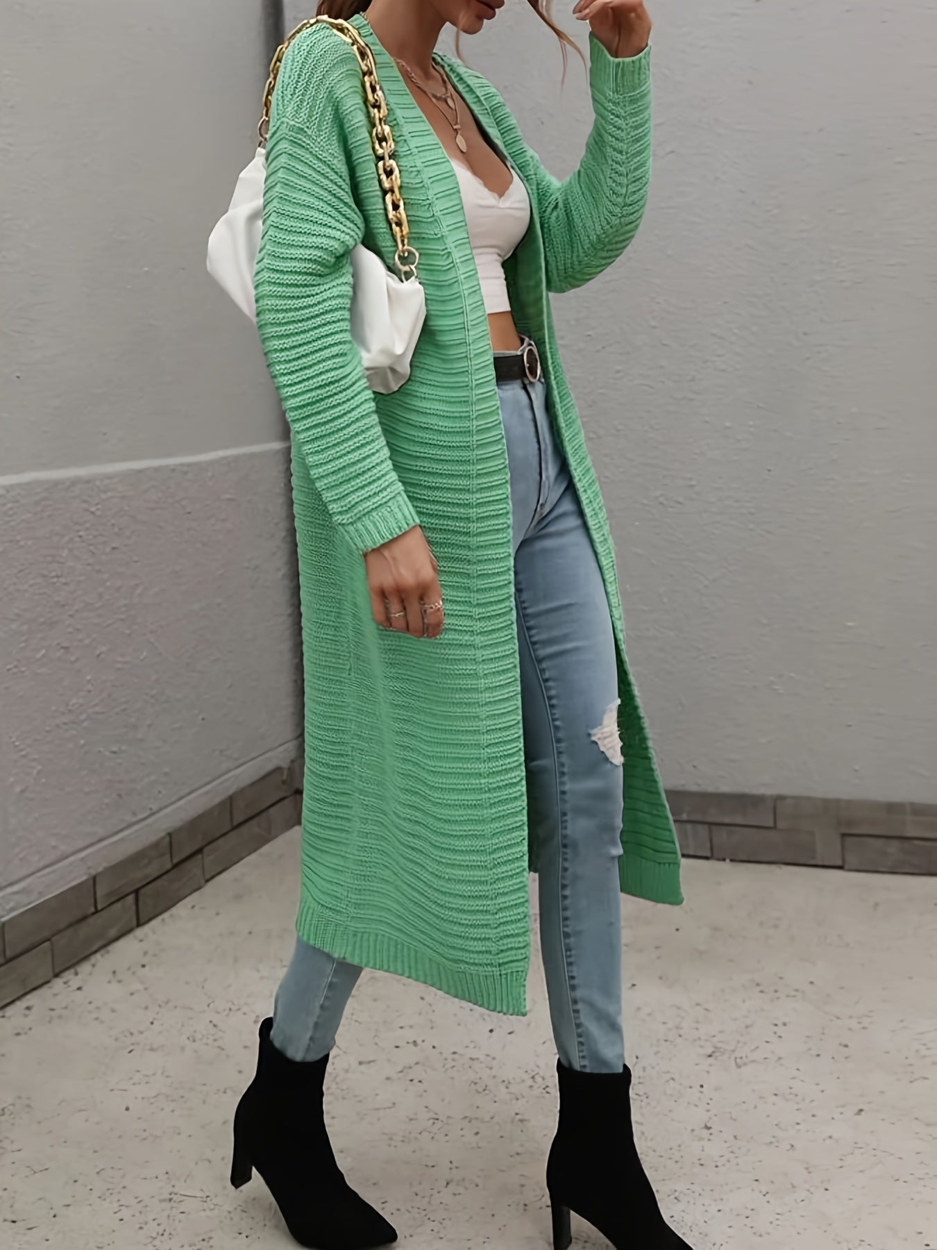  Solid Ribbed Long Sleeve Cardigan