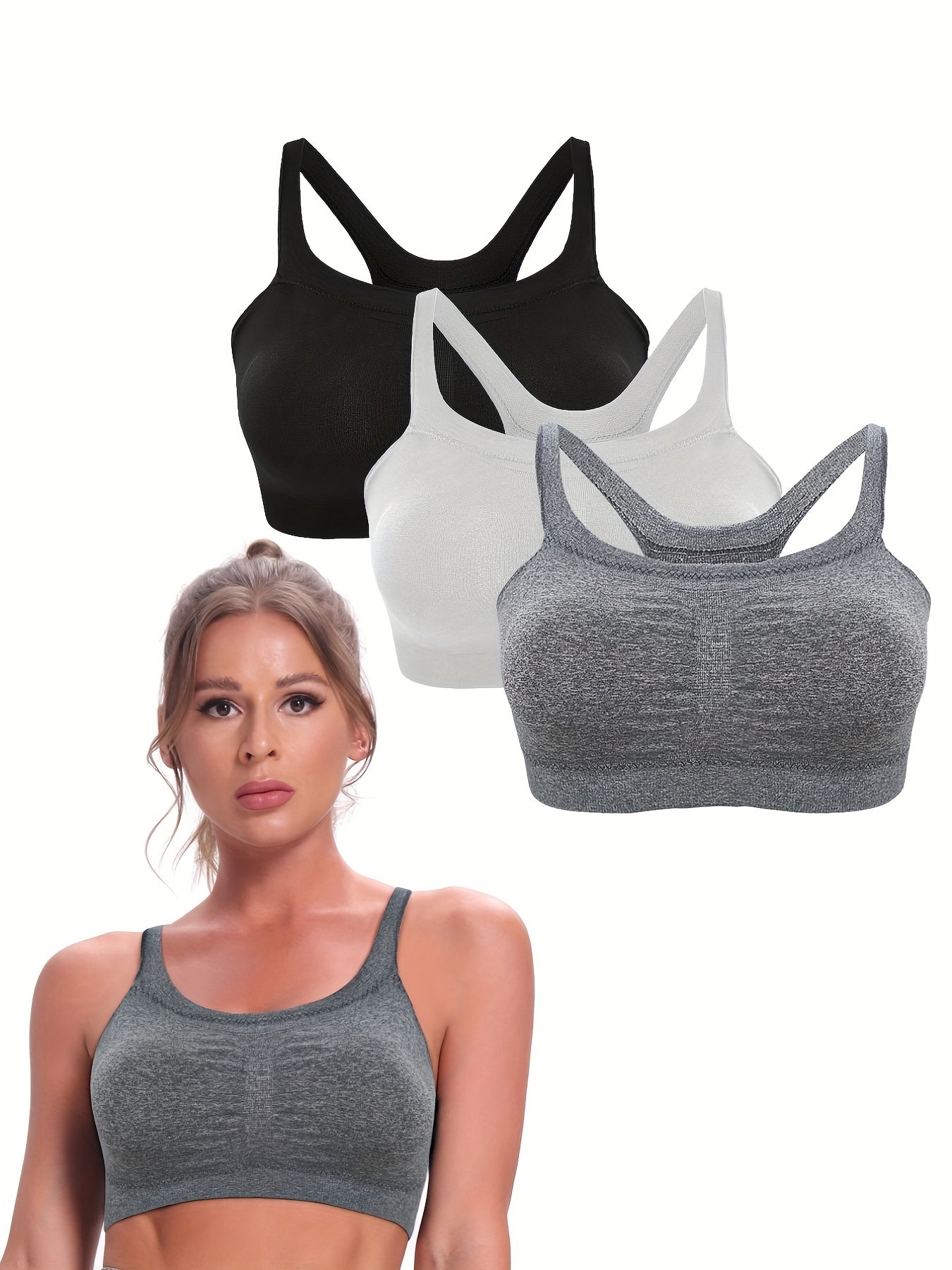3pcs Seamless Solid Cami Tops Soft & Comfy Sleeveless Sports Top Women's Lingeri