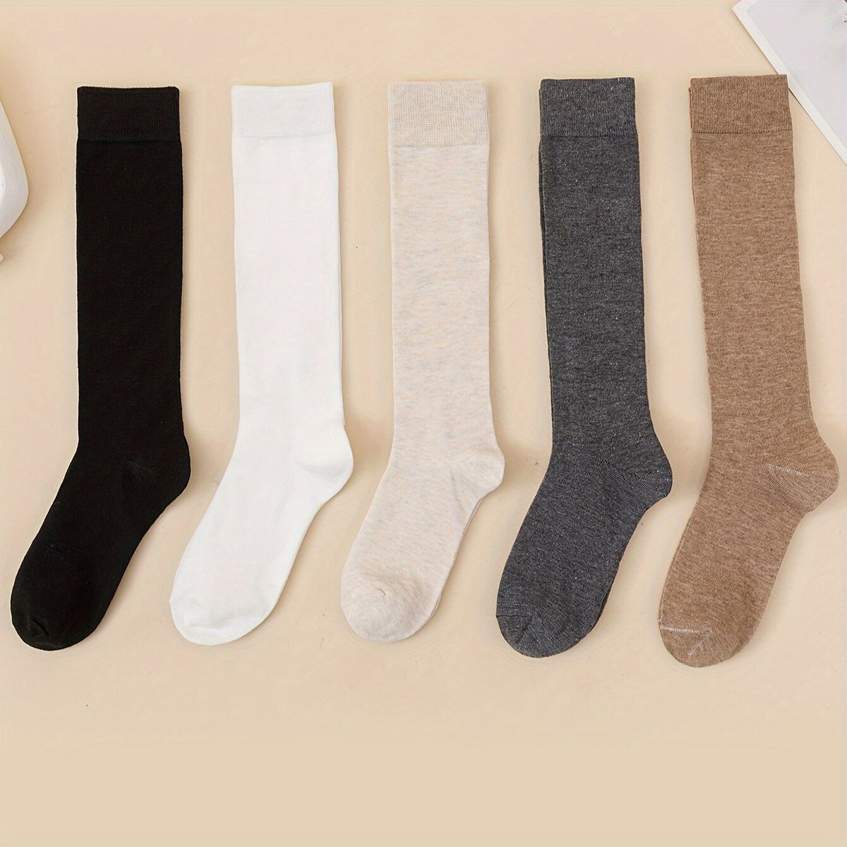 5 Pairs Plus Size Preppy Calf Socks Set Women's Plus Solid