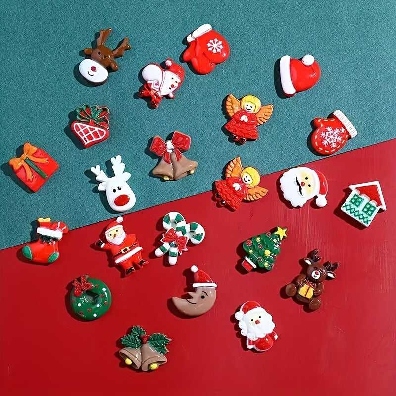 Christmas Resin Ornaments 20pcs Santa Snowman Tree Bell Decor