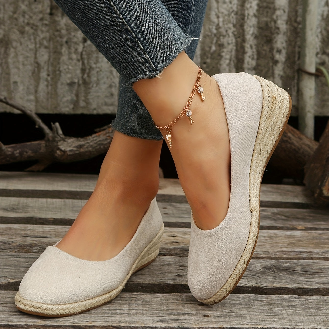 Women's Wedge Heeled Slip On Espadrille Shoes