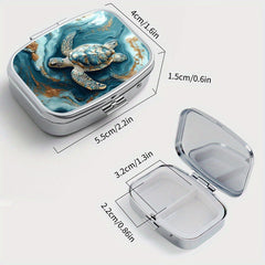 Turtle Print Pattern Medicine Box Two Compartment Pill Box Portable