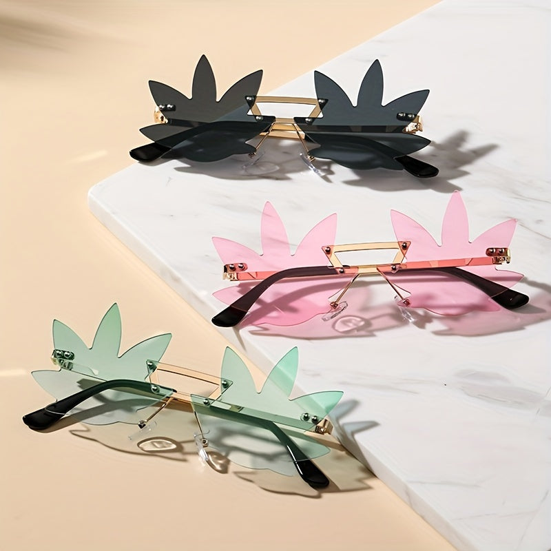 Y2K Maple Leaf Sunglasses Decorative Rimless Glasses UV400