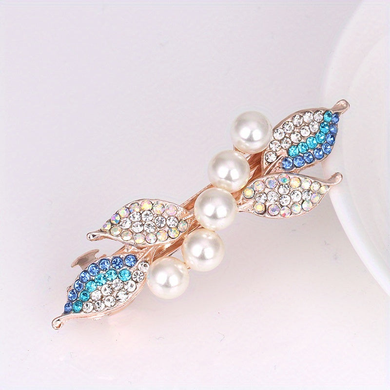 Leaf Hair Clip Pearl French Barrette Decorative Accessory