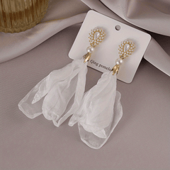 Pearl & Chiffon Drop Earrings - Fashionable Jewelry for Women
