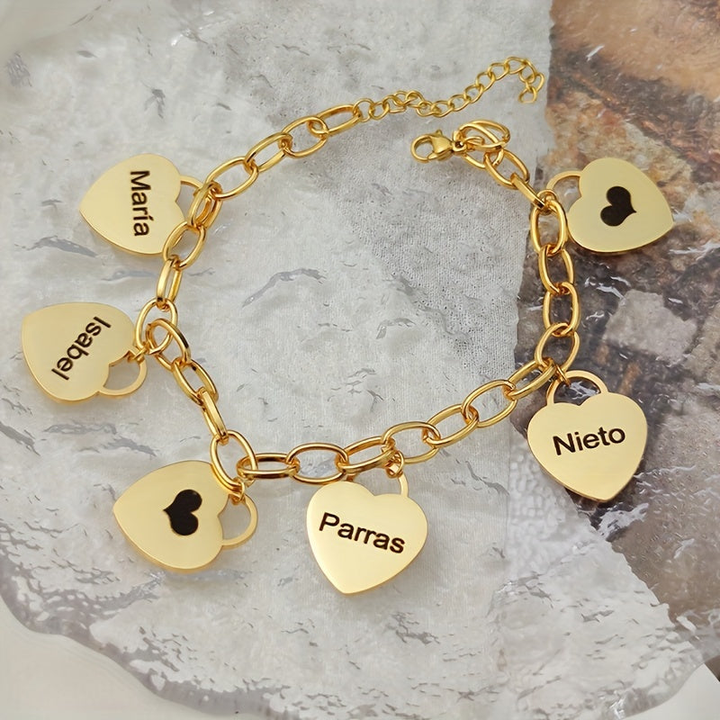 Personalized Heart Nameplate Bracelet Stainless Steel