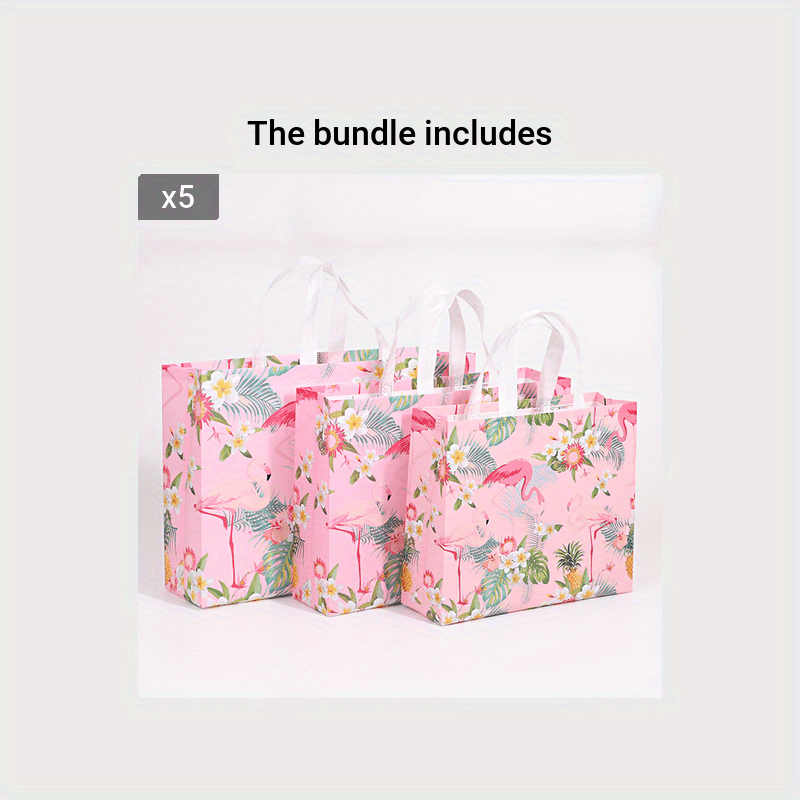 3PCS Christmas Gift Bags Flamingo Tote Bags Non Woven Foldable Reusable