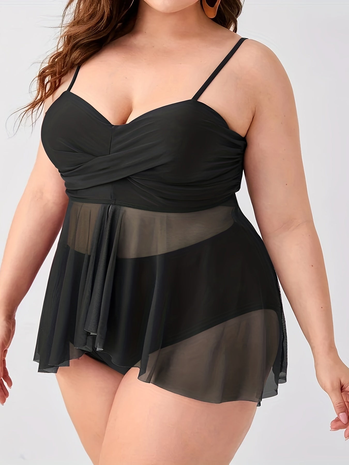  Vacay Tankini Set Women's Plus Solid Cross Cami Top & Panty Swimsuit