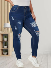 Washed Ripped Button Fly High Skinny Jeans