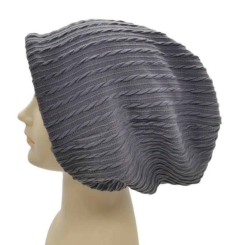 Ribbed Knitted Beanie Turban Cap Solid Elastic Skull Cap Lightweight Chemo Hats