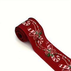 Christmas Wired Edge Candy Ribbon Red Cane Snowflake Craft Ribbon
