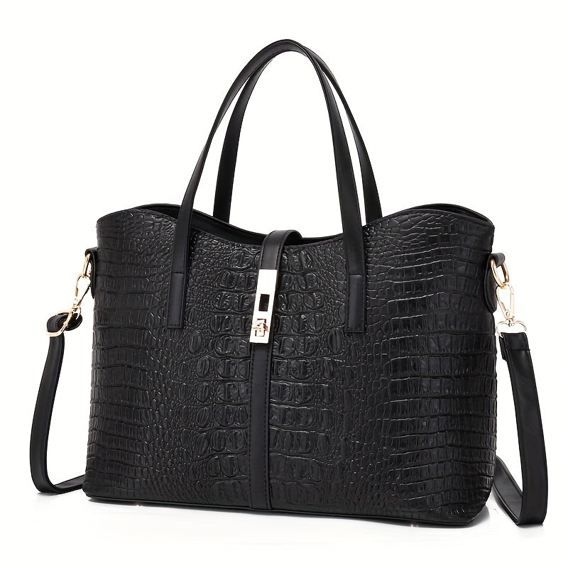 Crocodile Pattern Handbag Set Tote Bag Crossbody Satchel Purse Wristlet Clutch