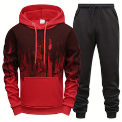 Gradient Print Men's 2pcs Outfit: Hoodie & Sports Trousers