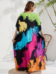 Tie Dye Batwing Sleeve Maxi Beach Cover Up Dress