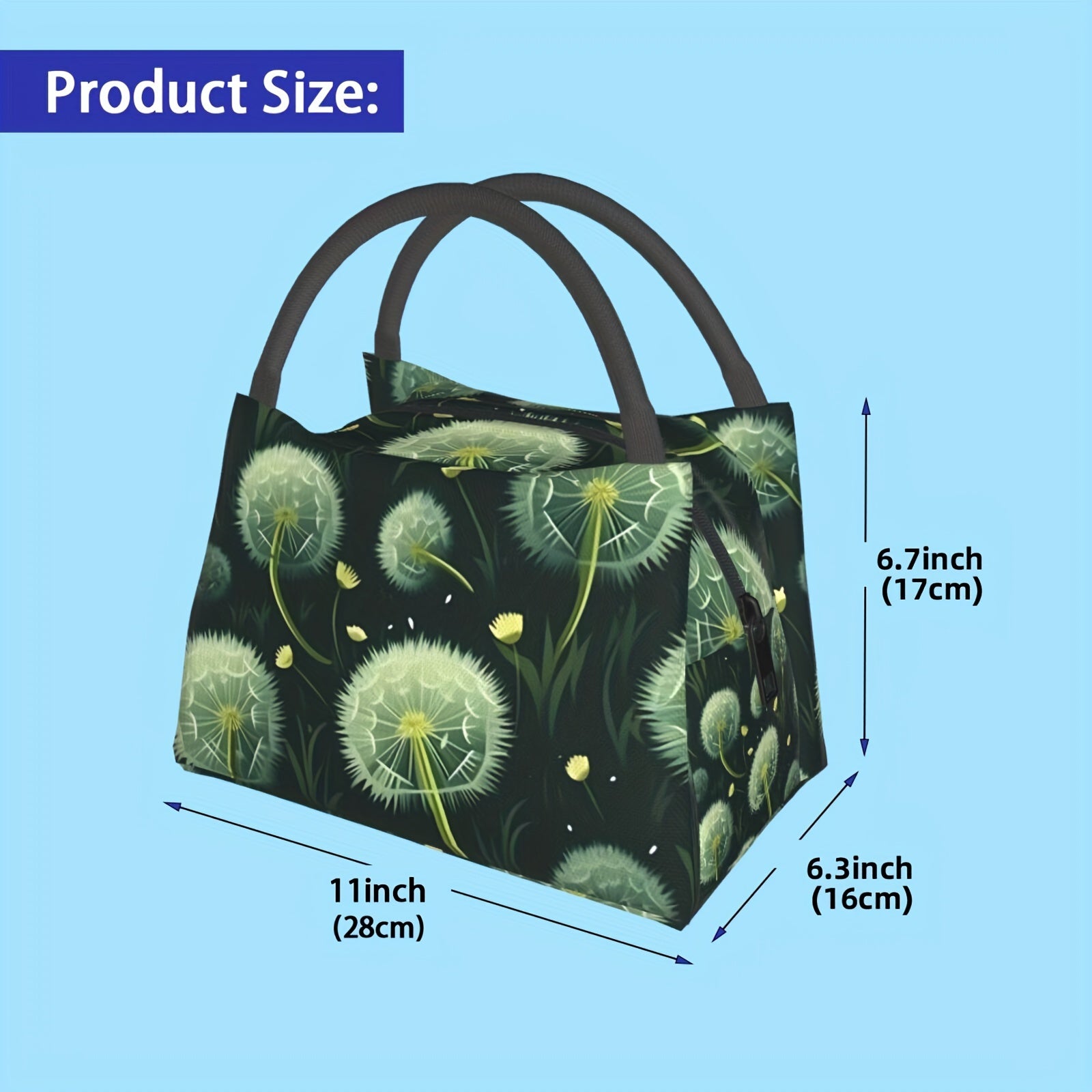 Dandelion Pattern Insulated Lunch Bag for Work and Picnics