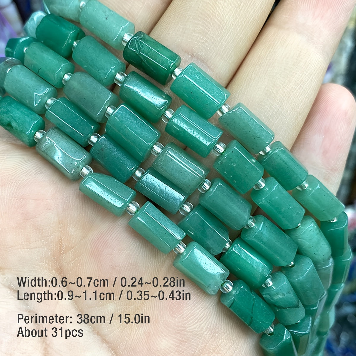 31pcs Natural Stone Cylindrical Loose Beads DIY Bracelet Jewelry Accessories